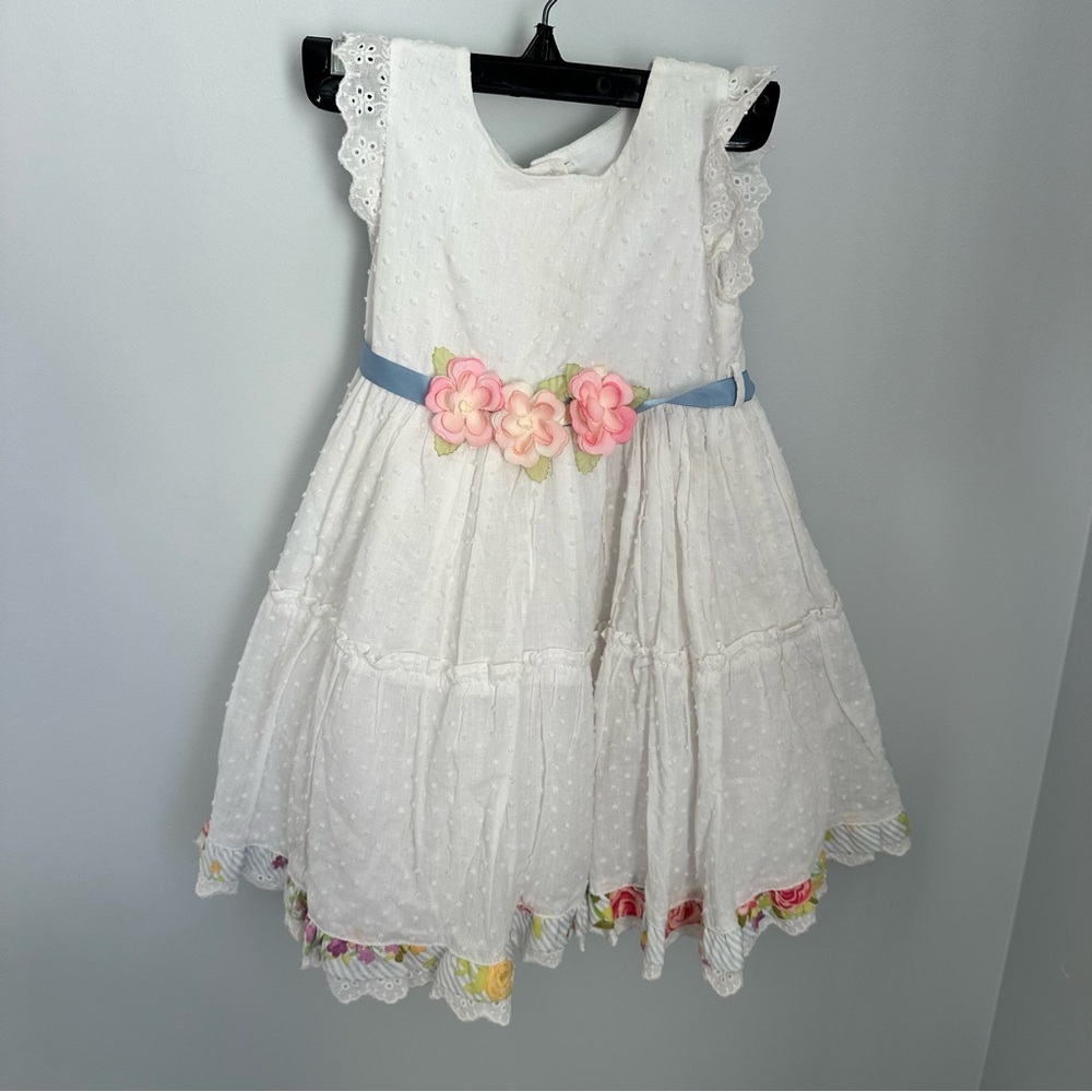NWT Lauren Ashley London 2 piece Floral White Dress with Pink Accents- size 24M